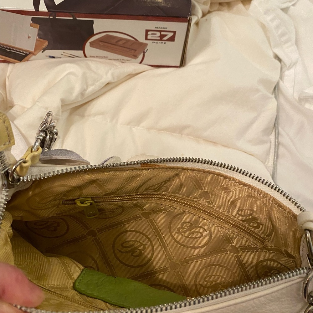 Brighton multi-colored soft leather flowers on white leather bag - Picture 8 of 10